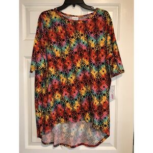 New LulaRoe Irma Top Size Med Orange red green geometric